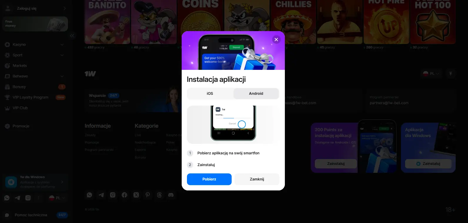 1win Casino Polska dostęp mobilny aplikacja APK