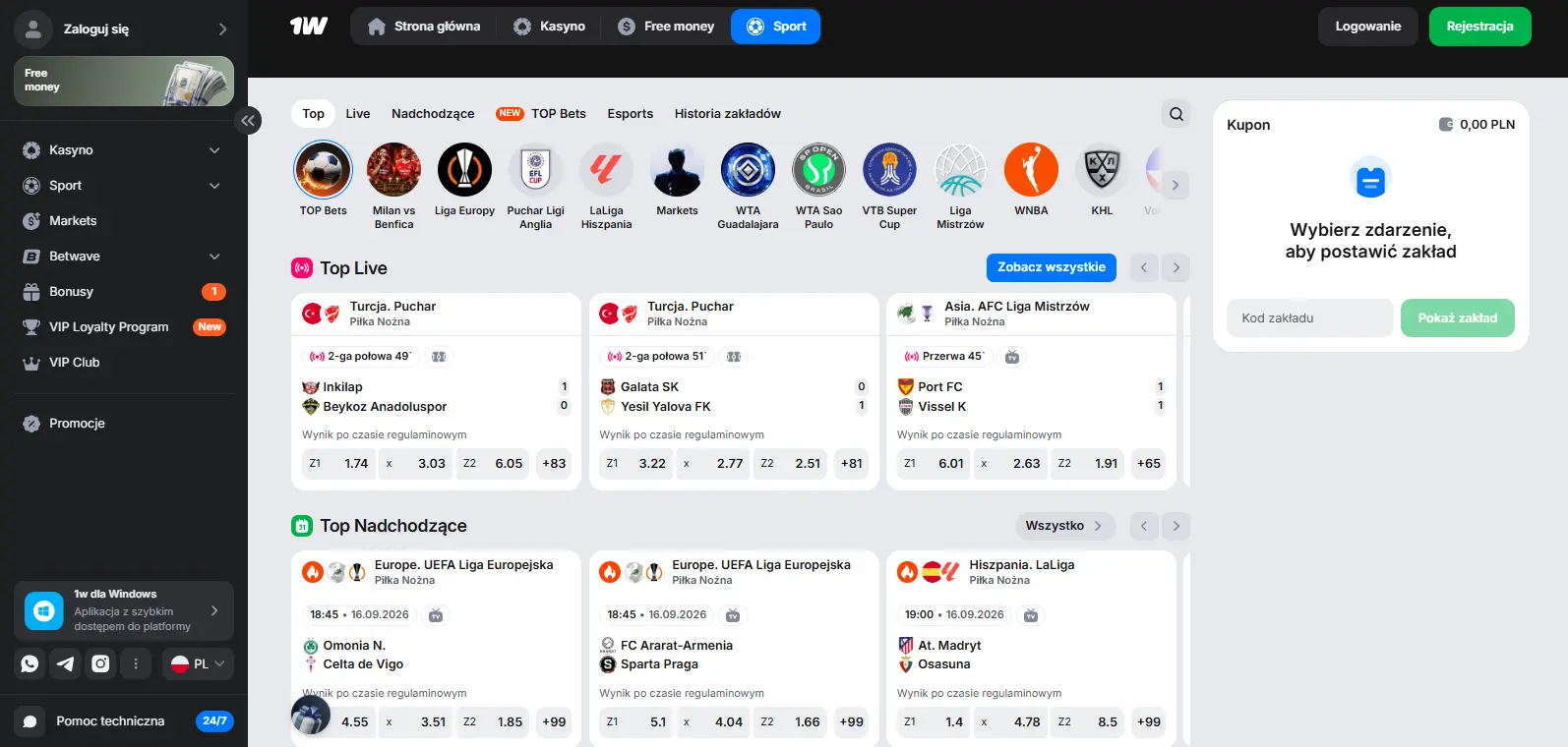 1win Casino Polska sport i e-sport zakłady konto